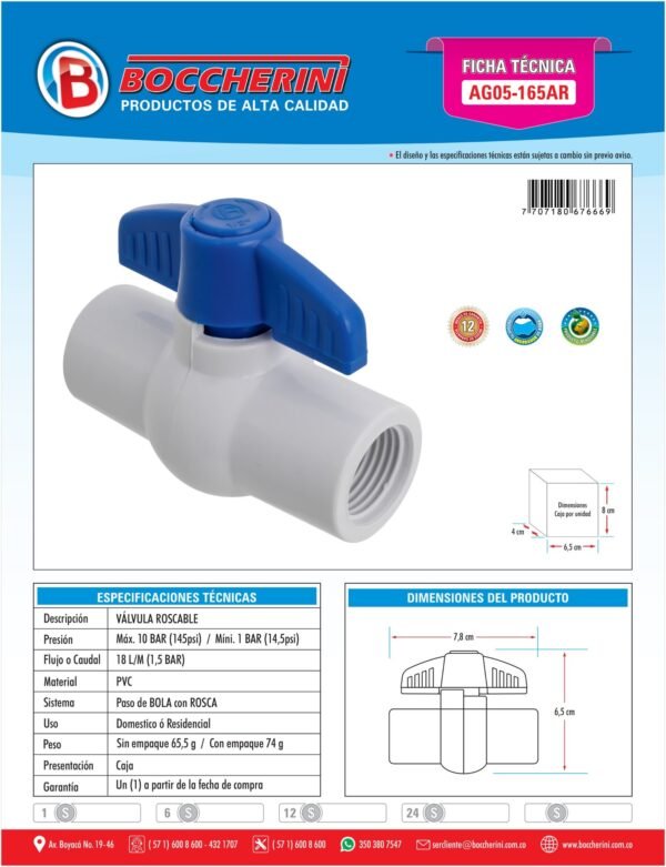 Valvula Roscable de 1/2 Economica