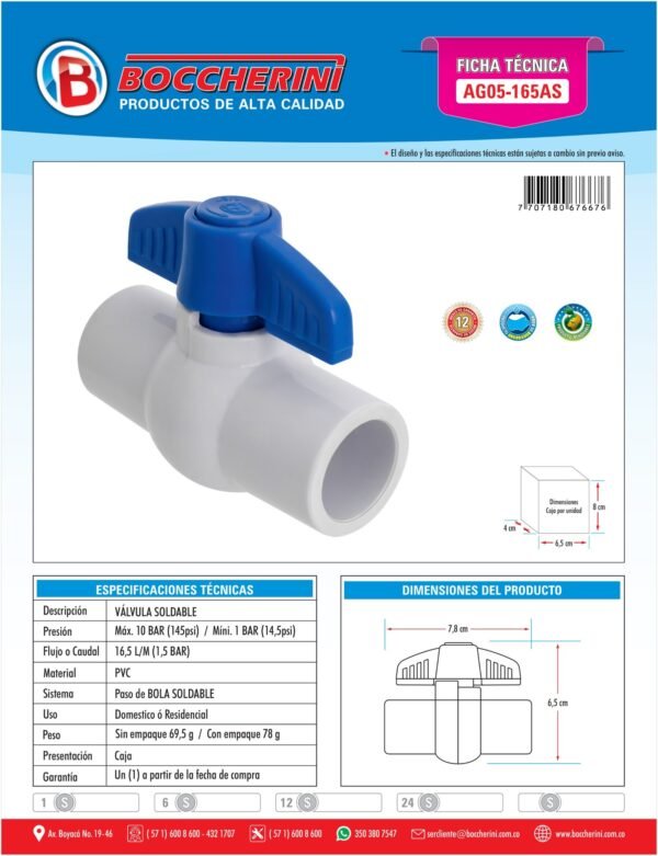 Valvula Soldable de 1/2 Economica