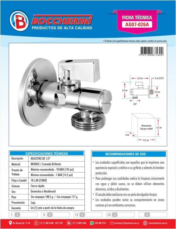 AG07-026A-ft Registro una Salida en Bronce 1/2 X3/4 (incluye Escudo)