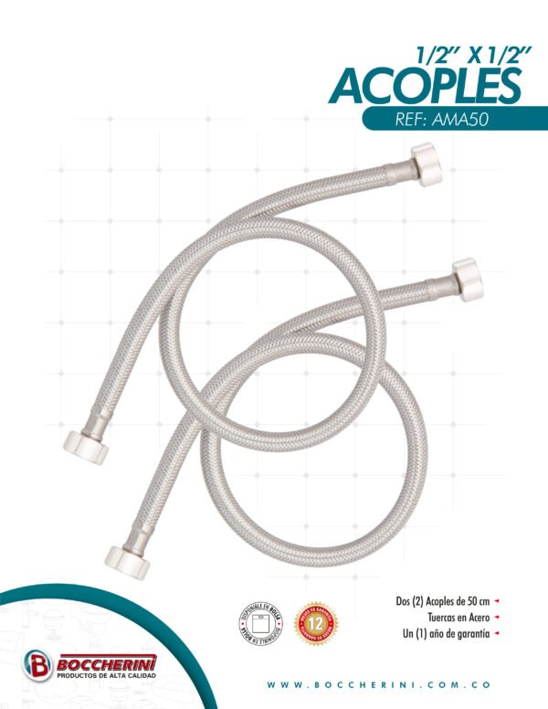 Par de Acoples Metalico Tuerca Acero 1/2*1/2 50cm