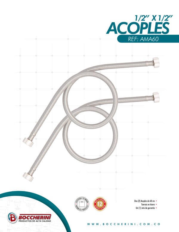 Par de Acoples Metalico Tuerca Acero 1/2*1/2 60cm