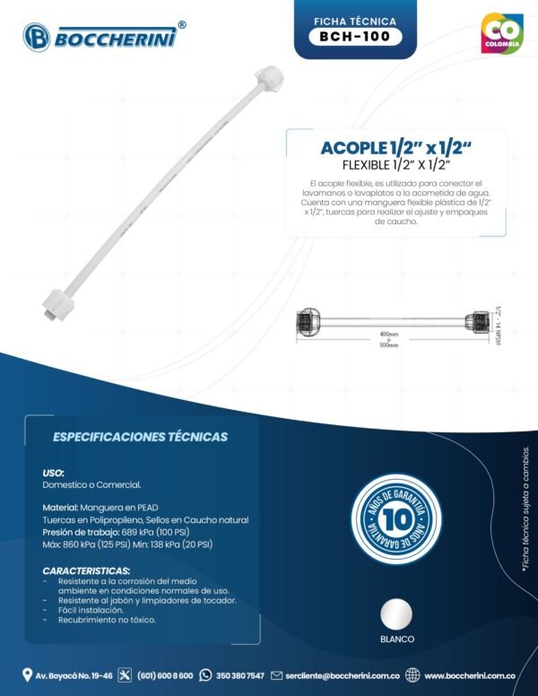 BCH-100-ft ACOPLE FLEXIBLE 40 CM 1/2 X 1/2