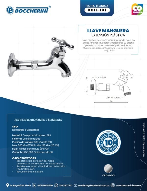 LLAVE MANGUERA EXTENSIÓN PLÁSTICA CROMO