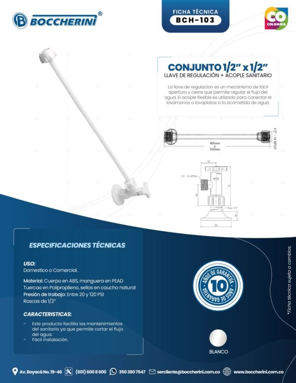 CONJUNTO LLAVE DE REGULACIÓN CON ACOPLE DE 1/2 X 1/2