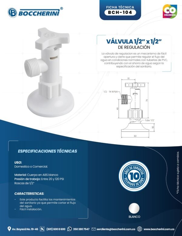VÁLVULA DE REGULACIÓN PLÁSTICA DE 1/2 X 1/2