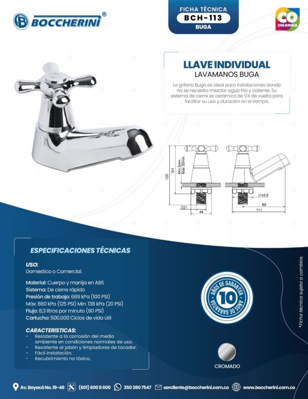 LLAVE INDIVIDUAL LAVAMANOS BUGA