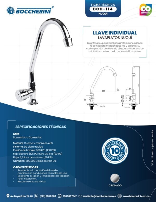 LLAVE INDIVIDUAL LAVAPLATOS MESA NUQUI