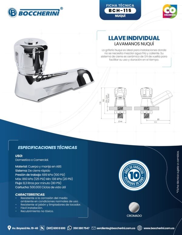 LLAVE INDIVIDUAL LAVAMANOS NUQUI