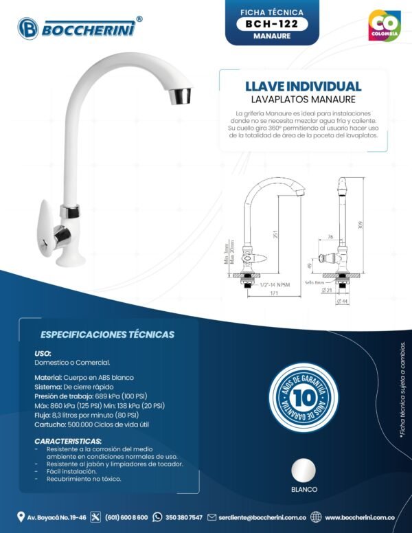 LLAVE INDIVIDUAL LAVAPLATOS MESA MANAURE