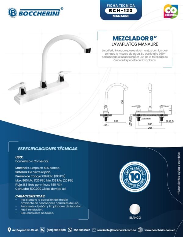 MEZCLADOR LAVAPLATOS MESA 8  MANAURE