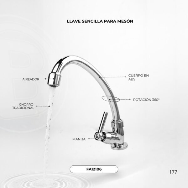 Llave Sencilla Lavaplatos Cromada Manija Tipo Palanca