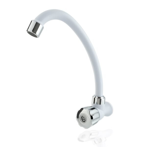 Llave Sencilla Lavaplatos de Pared en ABS Blanca y Cromada Manija Tipo Pomo