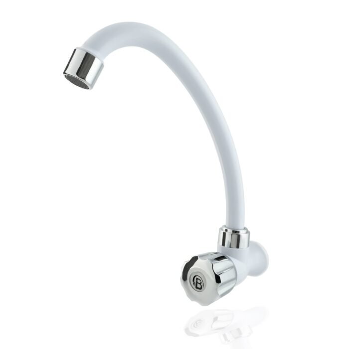 Llave Sencilla Lavaplatos de Pared en ABS Blanca y Cromada Manija Tipo Pomo