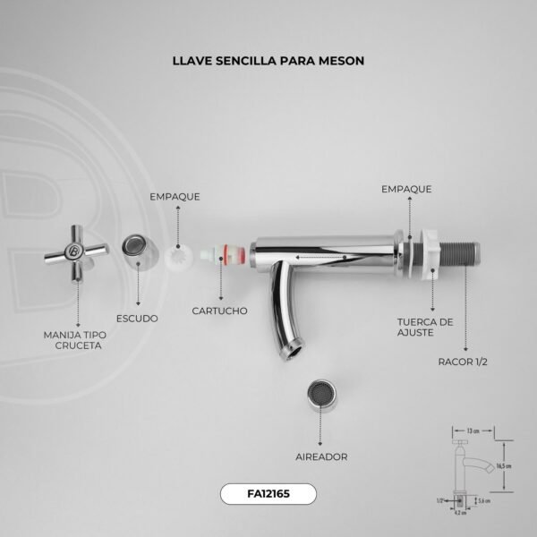Llave Sencilla Lavamanos en ABS Cromada Manija Tipo Cruceta