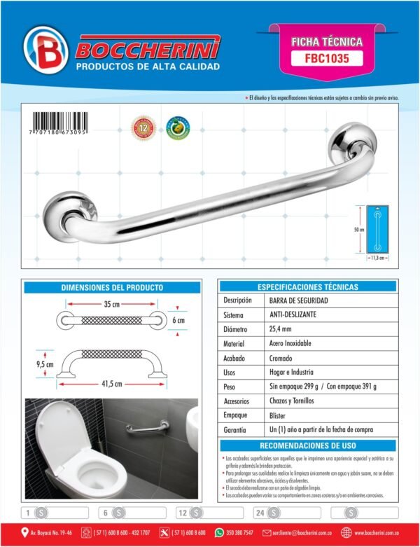 Barra de Seguridad Mango Antideslizante 35cm