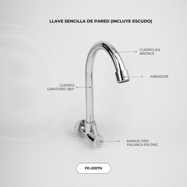 Llave Sencilla Pared Manija Redonda