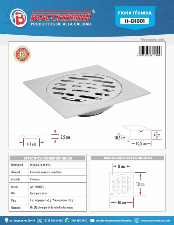 H-D1001-ft-1.jpg Rejilla para Piso en Acero Inoxidable Tamano 10cm x 10cm