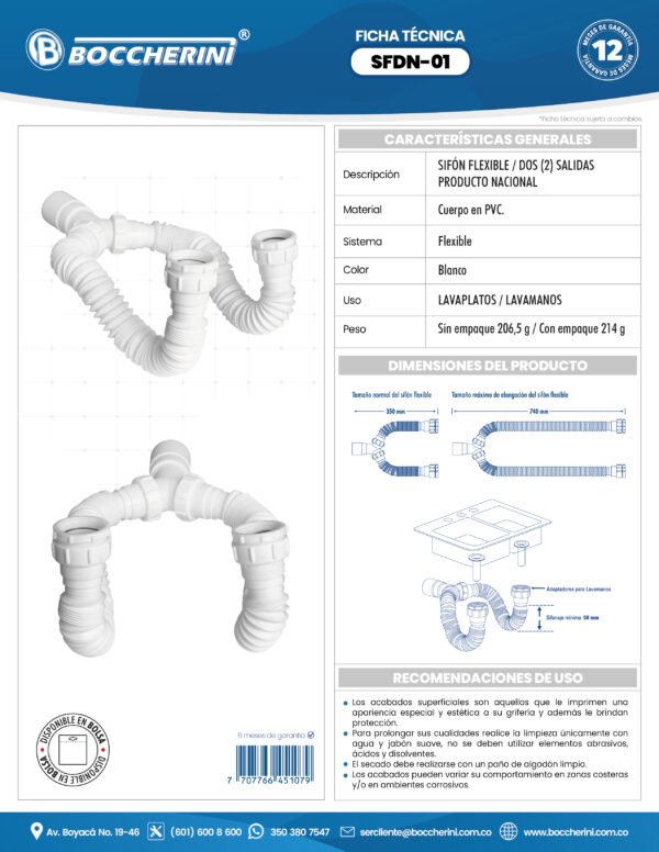 SIFON FLEXIBLE DOBLE NACIONAL BLANCO