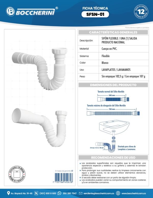 SIFON FLEXIBLE SENCILLO NACIONAL BLANCO