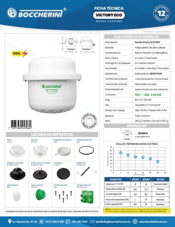 DUCHA VICTORY BLANCA SIN MINIDUCHA 110V ECO