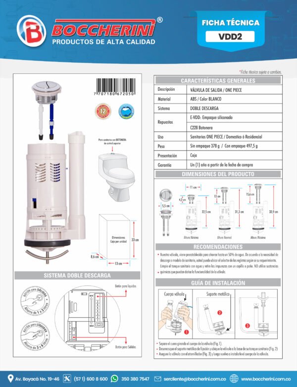 Valvula Doble Descarga One Piece Superior