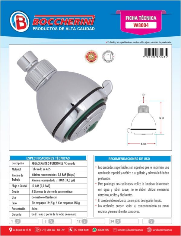 Regadera 5 Funciones Cromada