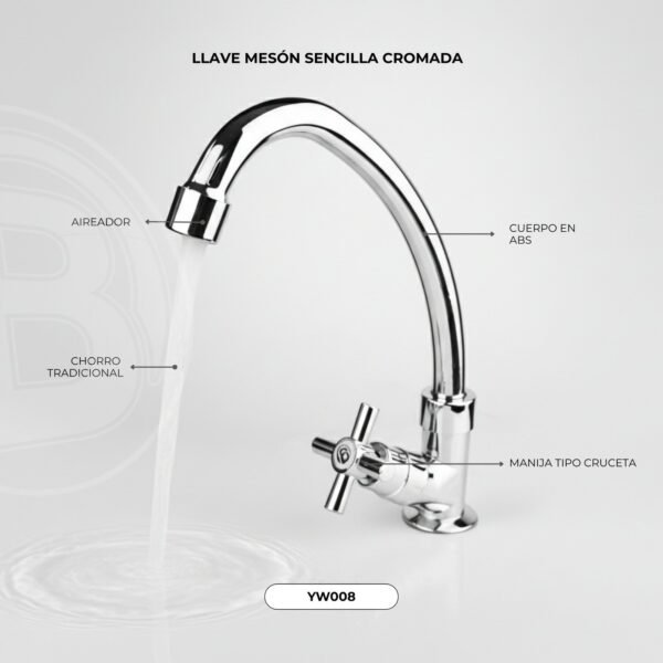 YW008-1.jpg Llave Lavaplatos Meson en ABS Cromada Manija Tipo Cruceta