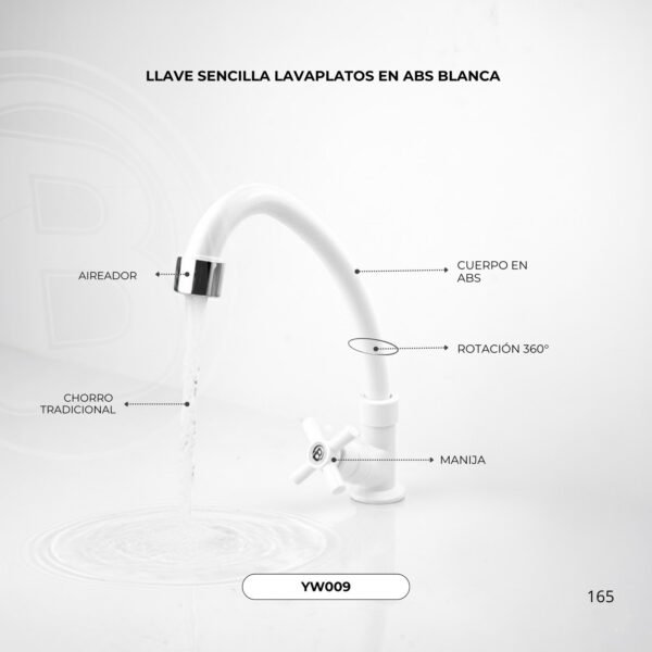 Llave Lavaplatos Meson en ABS Blanca Manija Tipo Cruceta