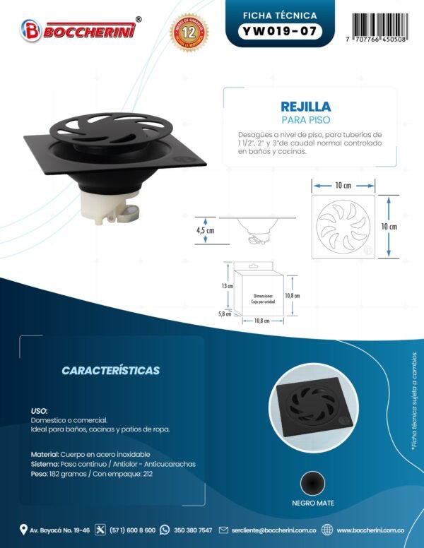 Rejilla para Piso en Acero Inoxidable Color Negro 10cm x 10cm x 4.5cm D-3