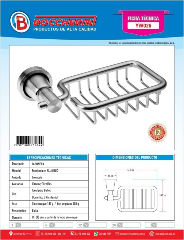 Jabonera en Aluminio Base Redonda