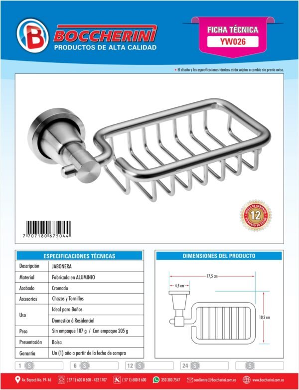 Jabonera en Aluminio Base Redonda