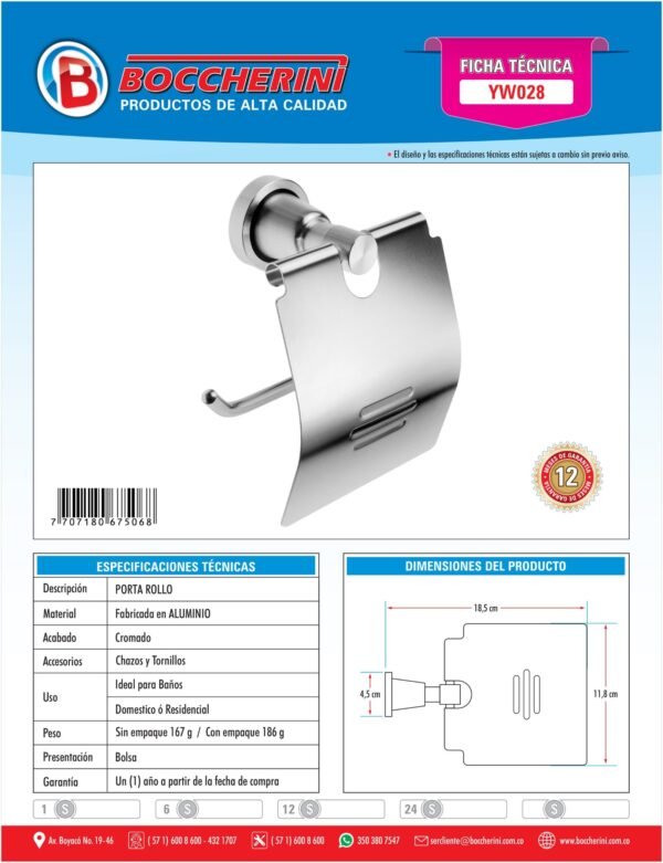 Porta Rollo en Aluminio Base Redonda