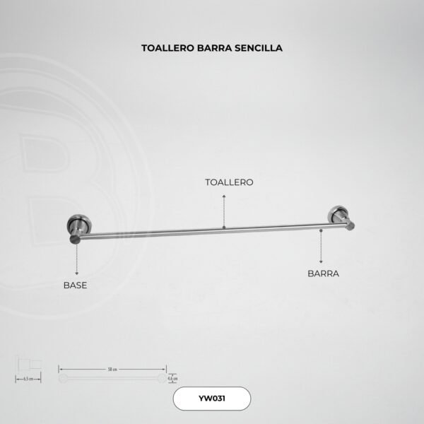 Toallero Barra Sencilla en Aluminio Base Redonda