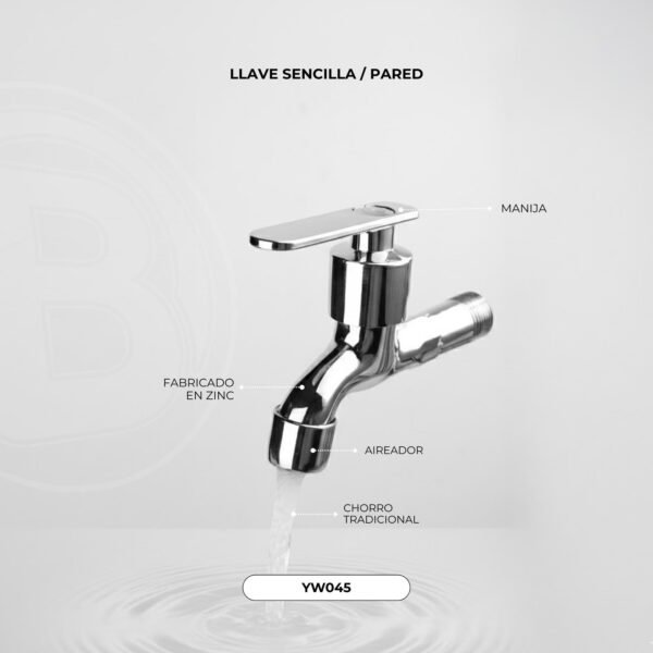 Llave para Lavadero Cromada Manija Tipo Palanca Ref. Yw045