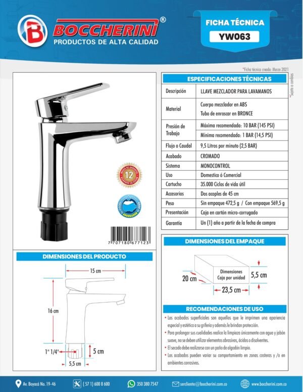 MEZCLADOR MONOCONTROL LAVAMANOS EN ABS CROMADO