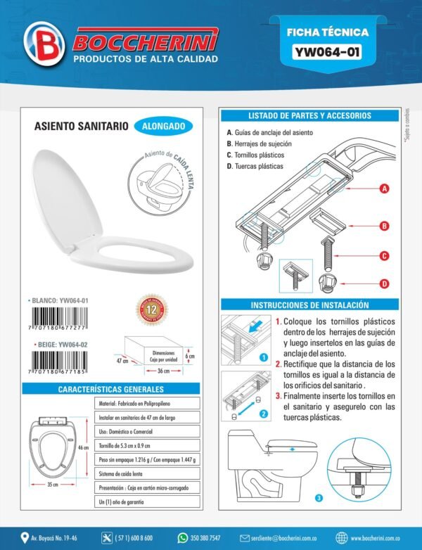 Asiento Sanitario Alongado de Caida Lenta Blanco