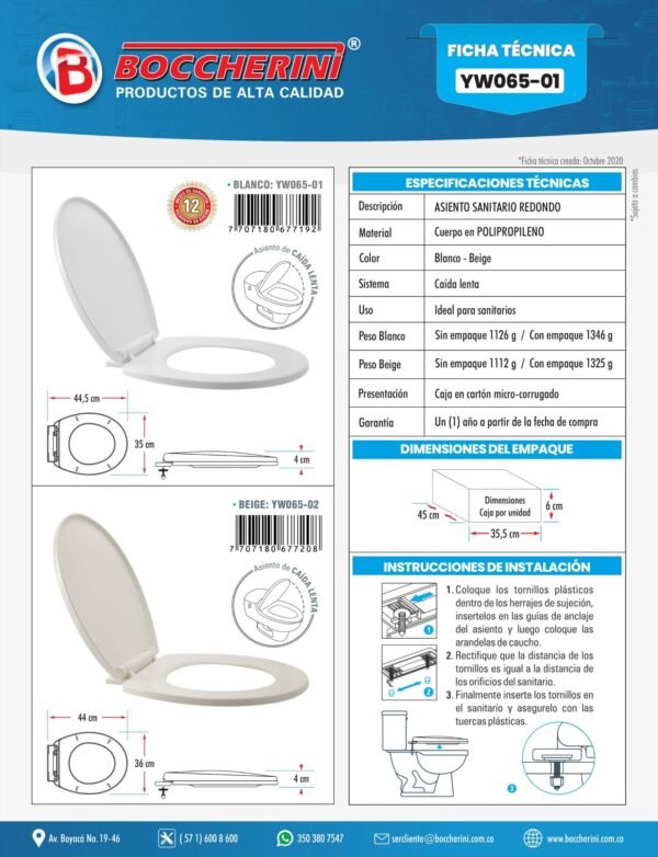 Asiento Sanitario Redondo de Caida Lenta Blanco