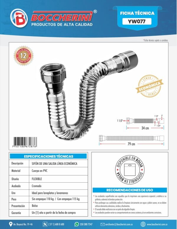 Sifon de una Salida Cromado Linea Economica