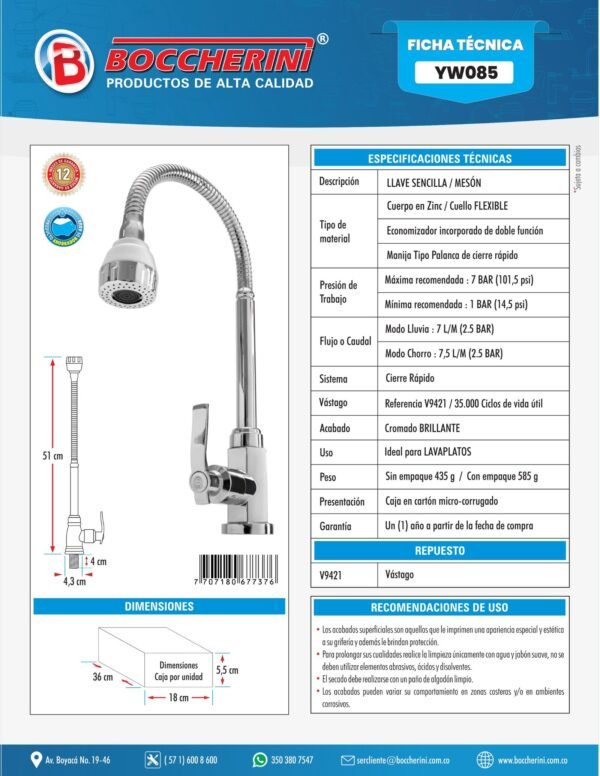 LLAVE SENCILLA  LAVAPLATOS MESON  CON ECONOMIZADOR CUERPO EN ABS MANIJA TIPO PALANCA