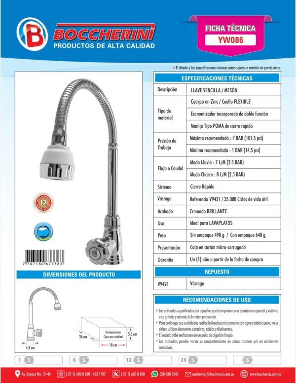 Llave Sencilla Lavaplatos Meson con Economizador Cuerpo en ABS Manija Tipo Pomo