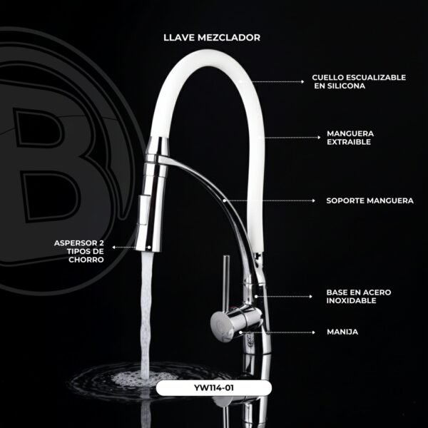 Mezclador Lavaplatos en Bronce Cuello Escualizable Color Blanco