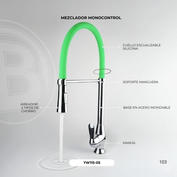 Mezclador Lavaplatos en Bronce Cuello Escualizable Color Verde