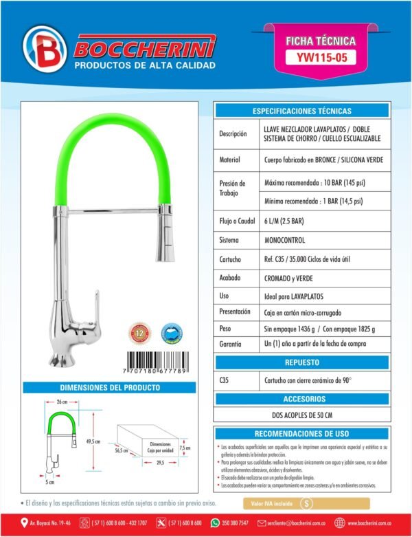 Mezclador Lavaplatos en Bronce Cuello Escualizable Color Verde