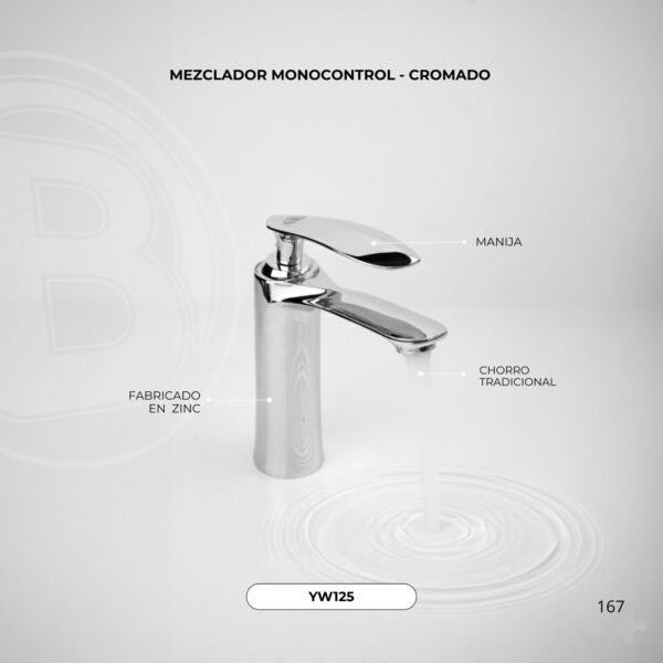 Mezclador Lavamanos en Zinc con Tuerca de Ajuste en Acero Inox. Cromado