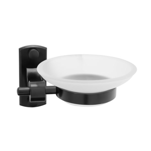 YW143-07_2 Jabonera Base Rectangular en Aluminio Color Negro Plato en Cristal