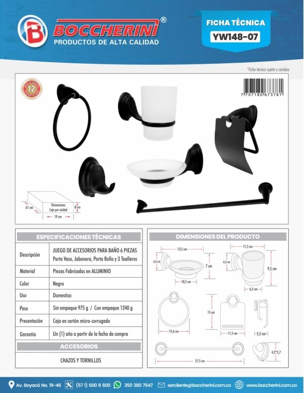 YW148-07-1.jpg Juego Accesorios para Bano x 6 Piezas en Zinc Color Negro