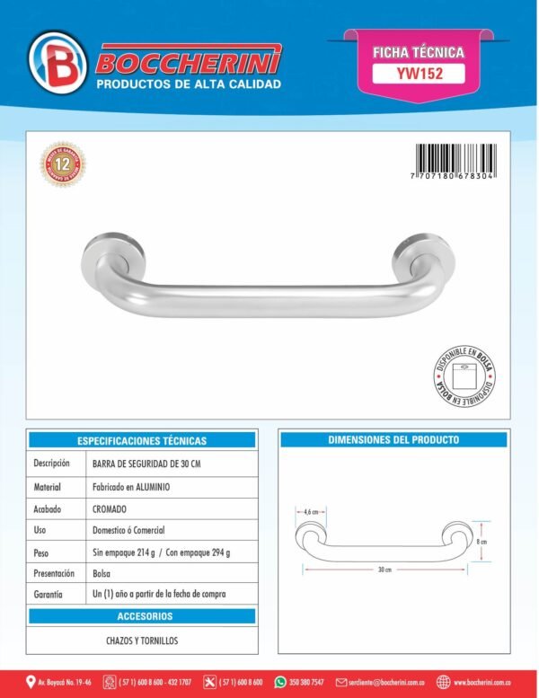 Barra de Seguridad 30cm en Aluminio