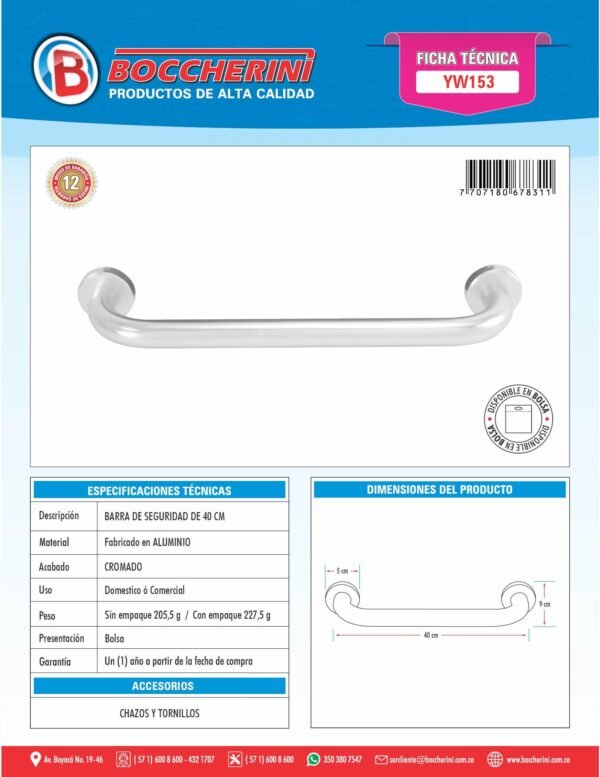 YW153-ft Barra de Seguridad 40cm en Aluminio