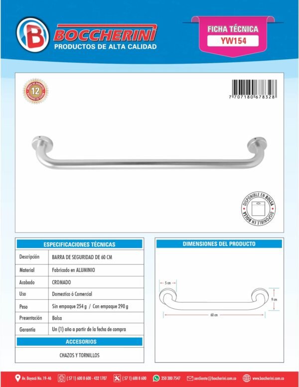 Barra de Seguridad 60cm en Aluminio