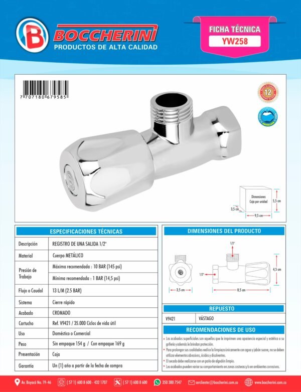 Registro de una Salida 1/2 Cromado Pomo